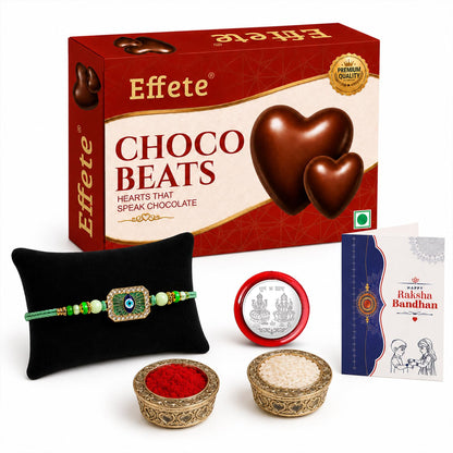 Evil Eye Rakhi for Brother with Choco Beats 32gm, Roli Tikka & Card, Pack of 5