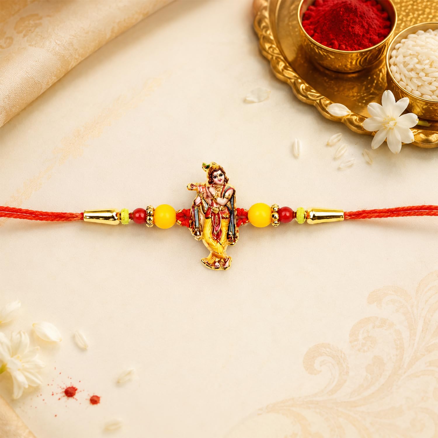 Krishna Rakhi for Brother with Pooja Thali - Raksha Bandhan Gift Set, Pack of 7