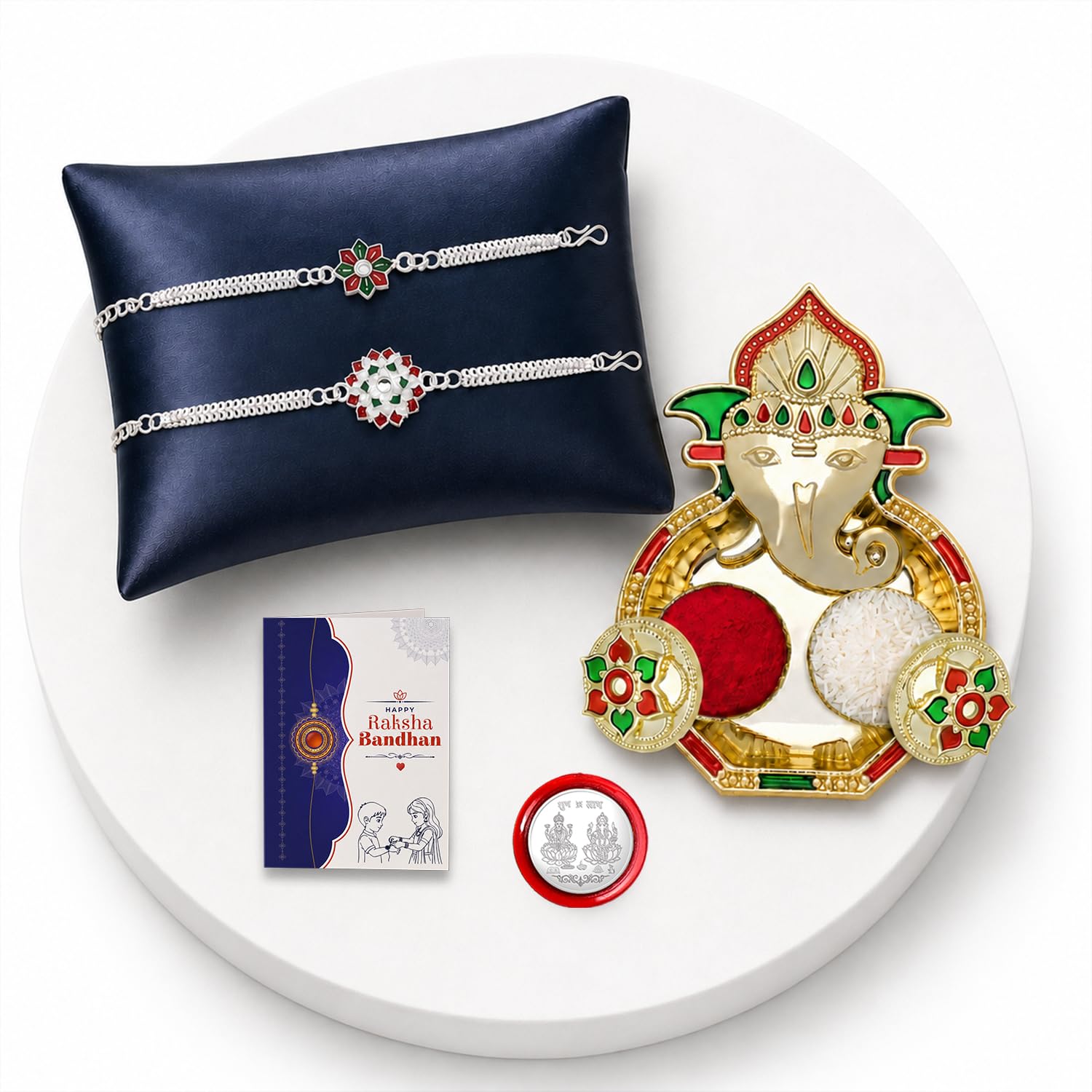 Flower Rakhi for Brother with Pooja Thali - Rakshabandhan Gift Set, Pack of 6