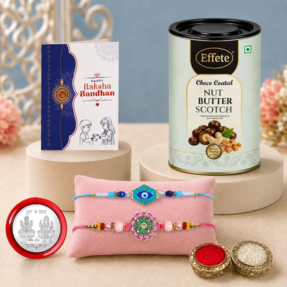 Evil Eye Rakhi Combo - Raksha Bandhan Gift with Choco Butterscotch 96gm, Pack of 6