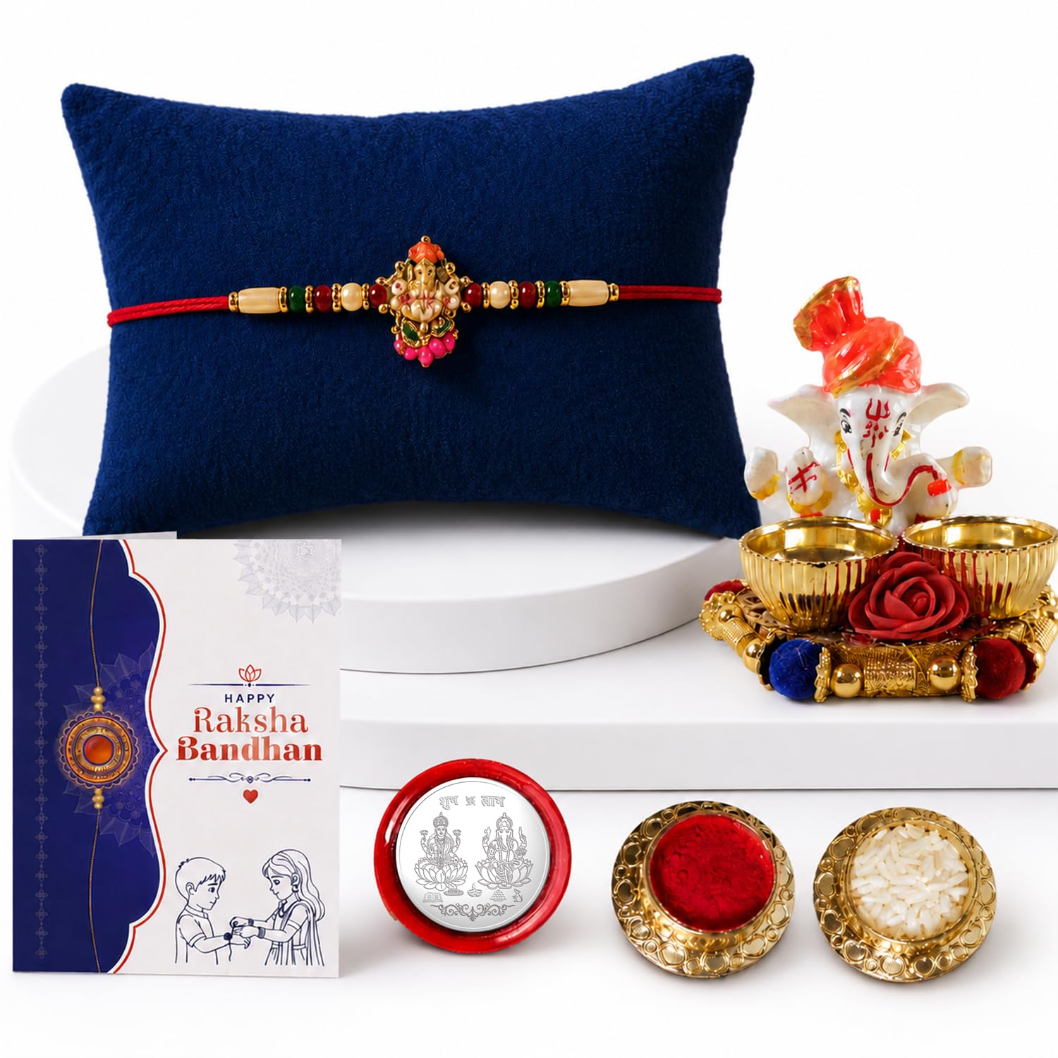 Designer Stylish Multicolor Ganesha Rakhi Combo for Brother Bhaiya | Pack of 5