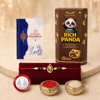 Ganesha Multicolor Rakhi – Choco Cream Filled Raksha Bandhan Gift Combo (Pack of 5)
