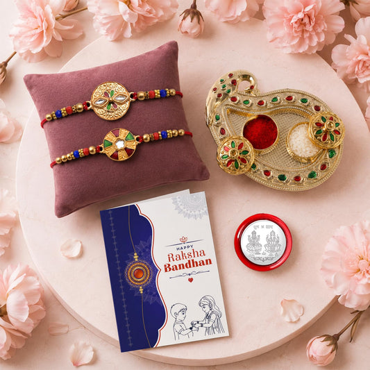 Round Multicolor Rakhi for Brother & Bhaiya with Art Design Pooja | Pack of 6