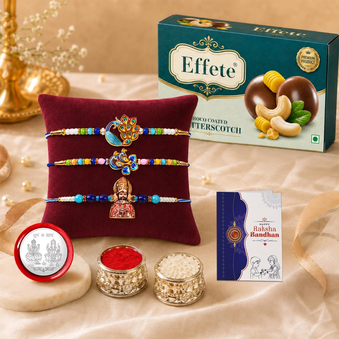 Peacock Rakhi for Brother with Chocolate 32gm - Rakshabandhan Gift Set, Pack of 7