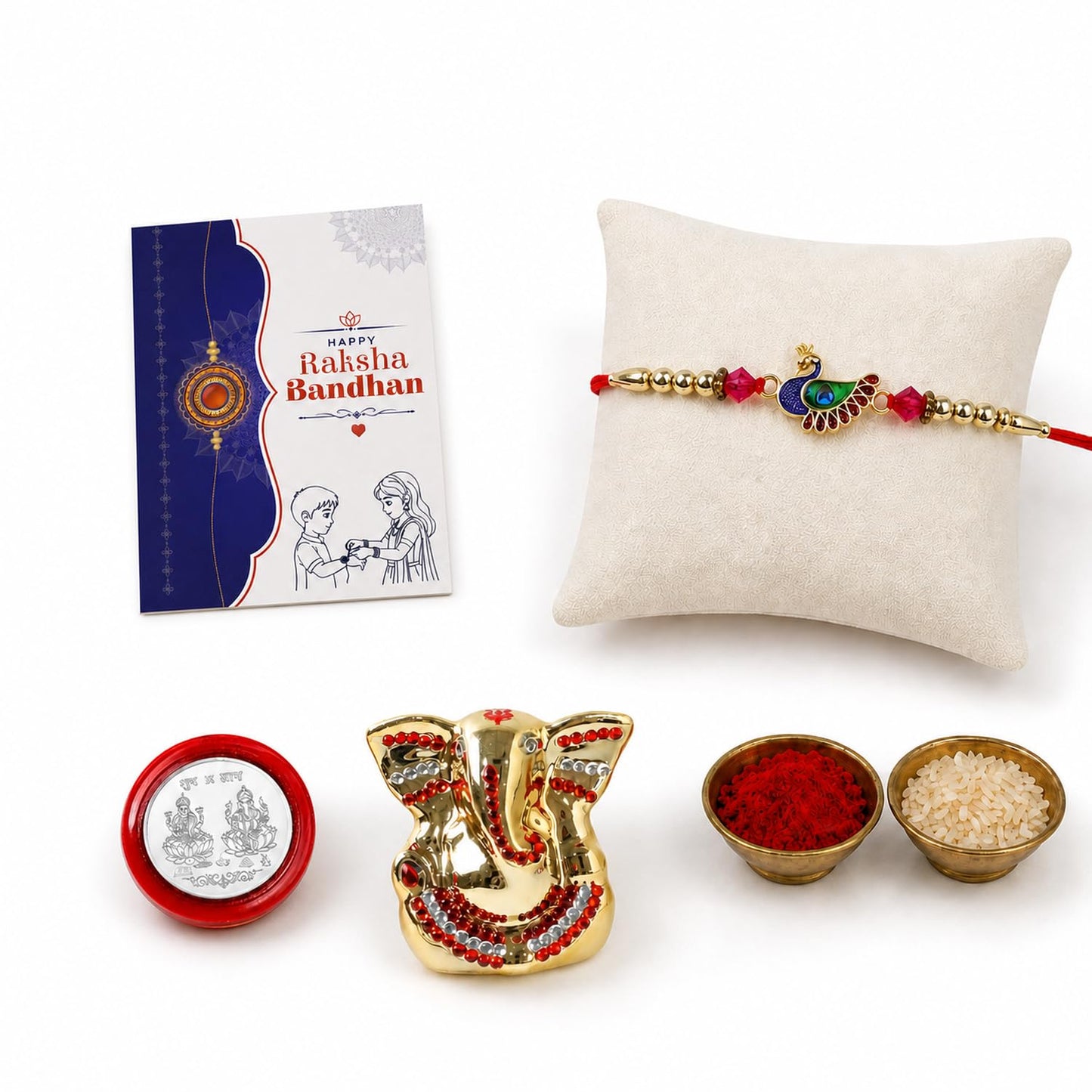 Rakhi for Brother – Raksha Bandhan Gift Combo with Peacock Design Rakhi, Ganesh