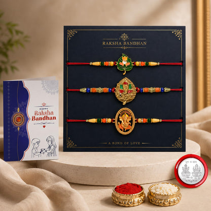 Mahadev Beads Rakhi for Brother with Tilak Set & Greeting Card, Rakhi Set (V10)