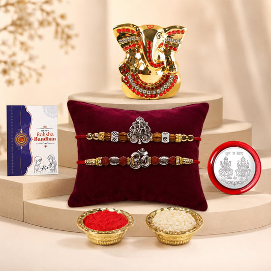Designer Elegant Multicolor Ganesha & OM Rakhi Combo for Brother | Pack of 6