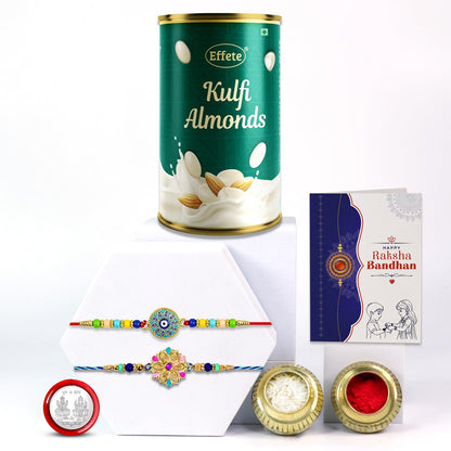 Ritual Essentials Multicolor Rakhi for Brother with Kulfi Almonds 96gm, Pack of 6