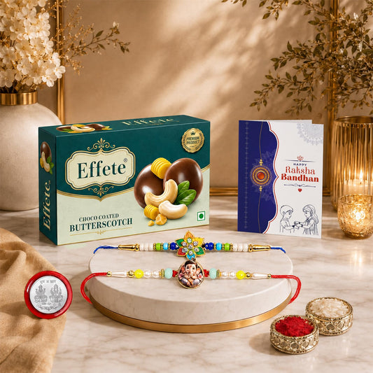 Flower Rakhi Combo - Raksha Bandhan Gift with Choco Butterscotch 32gm, Pack of 6