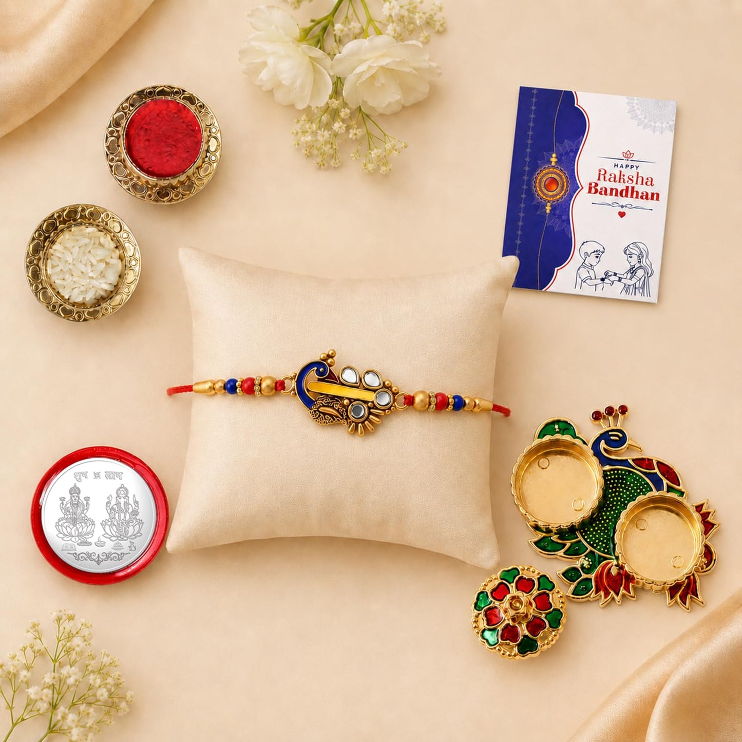 Peacock Multicolor Rakhi for Brother & Bhaiya with Peacock Shape | Pack of 5