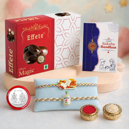 Food Rakhi for Brother with Chocolate Magic 32gm, Roli Tikka & Card, Pack of 6