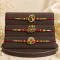 Ganesha Rakhi for Brother with Butter Scotch 32gm, Roli Tikka & Card, Pack of 7