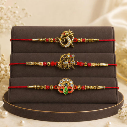 Ganesha Rakhi for Brother with Butter Scotch 32gm, Roli Tikka & Card, Pack of 7