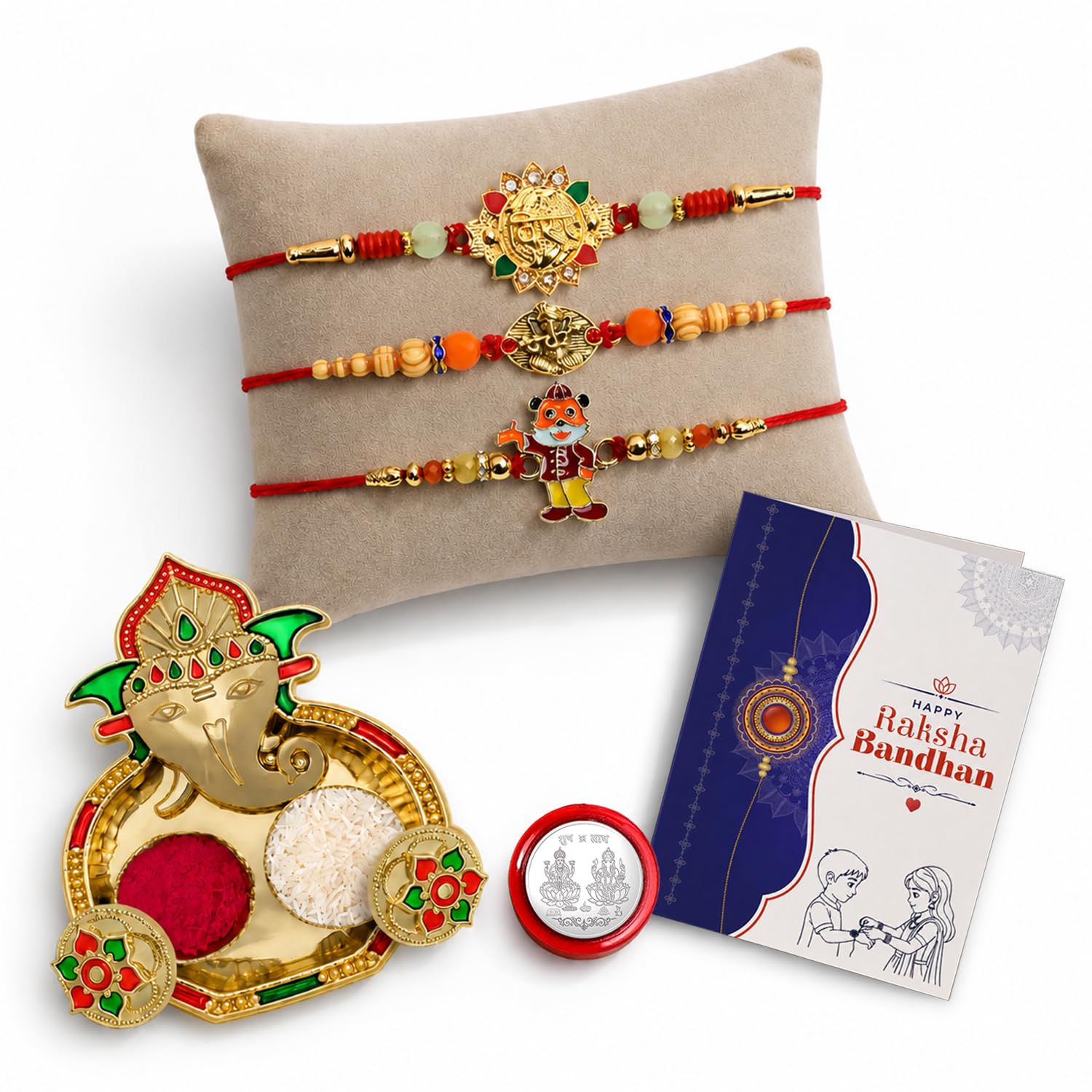 Golden Color, Ganesha, Kids Multicolor Rakhi for Brother & Bhaiya | Pack of 7