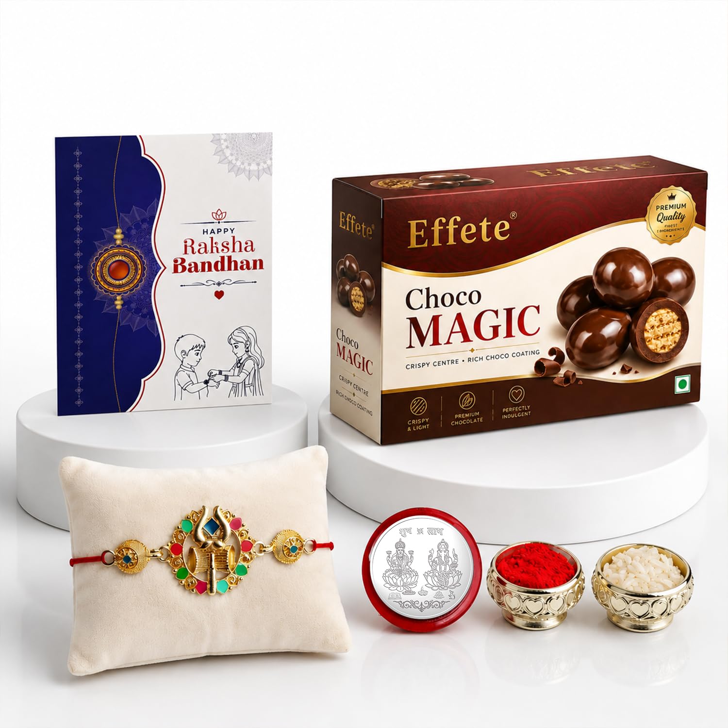Trishul with Damru Rakhi for Brother with Chocolate Magic 32gm, Pack of 5