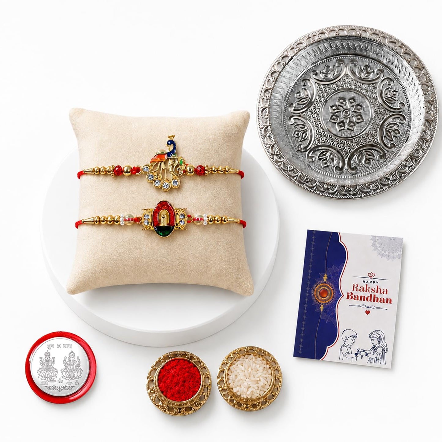 Peacock, Shivling Multicolor Rakhi for Brother & Bhaiya with Silver | Pack of 6