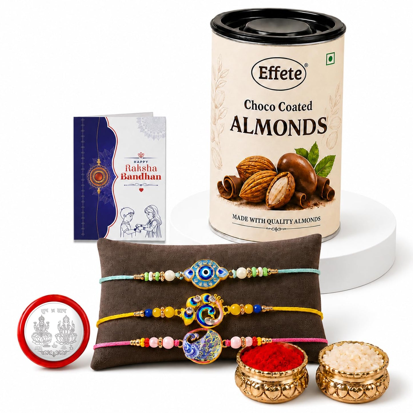 Evil Eye, Bird Rakhi Combo - Raksha Bandhan Gift with Choco Almonds 96gm, Pack of 7