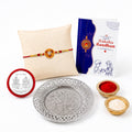 Rakhi with Silver Dish – Stylish Designer Rakhi with Silver Color Dish and Pooja