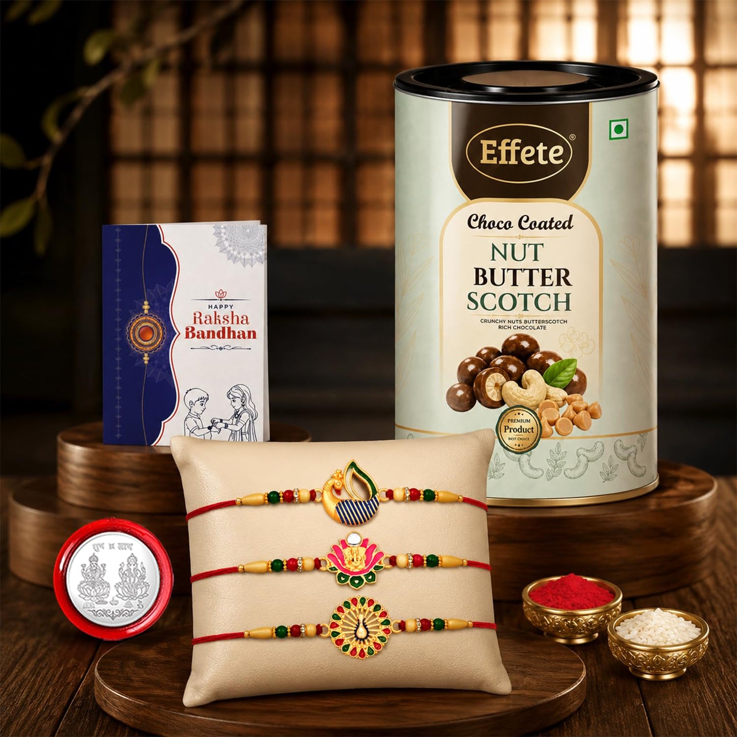 Peacock Rakhi for Brother with Chocolate 96gm - Rakshabandhan Gift Set, Pack of 7