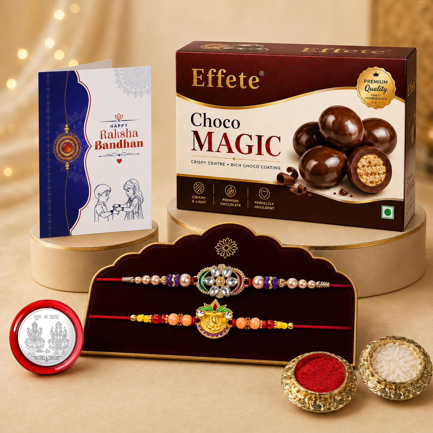 Ganesha Rakhi for Brother with Chocolate 96gm - Rakshabandhan Gift Set, Pack of 6