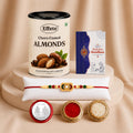 Rectangle Rakhi for Brother with Choco Almonds 96gm, Roli Tikka & Card, Pack of 5