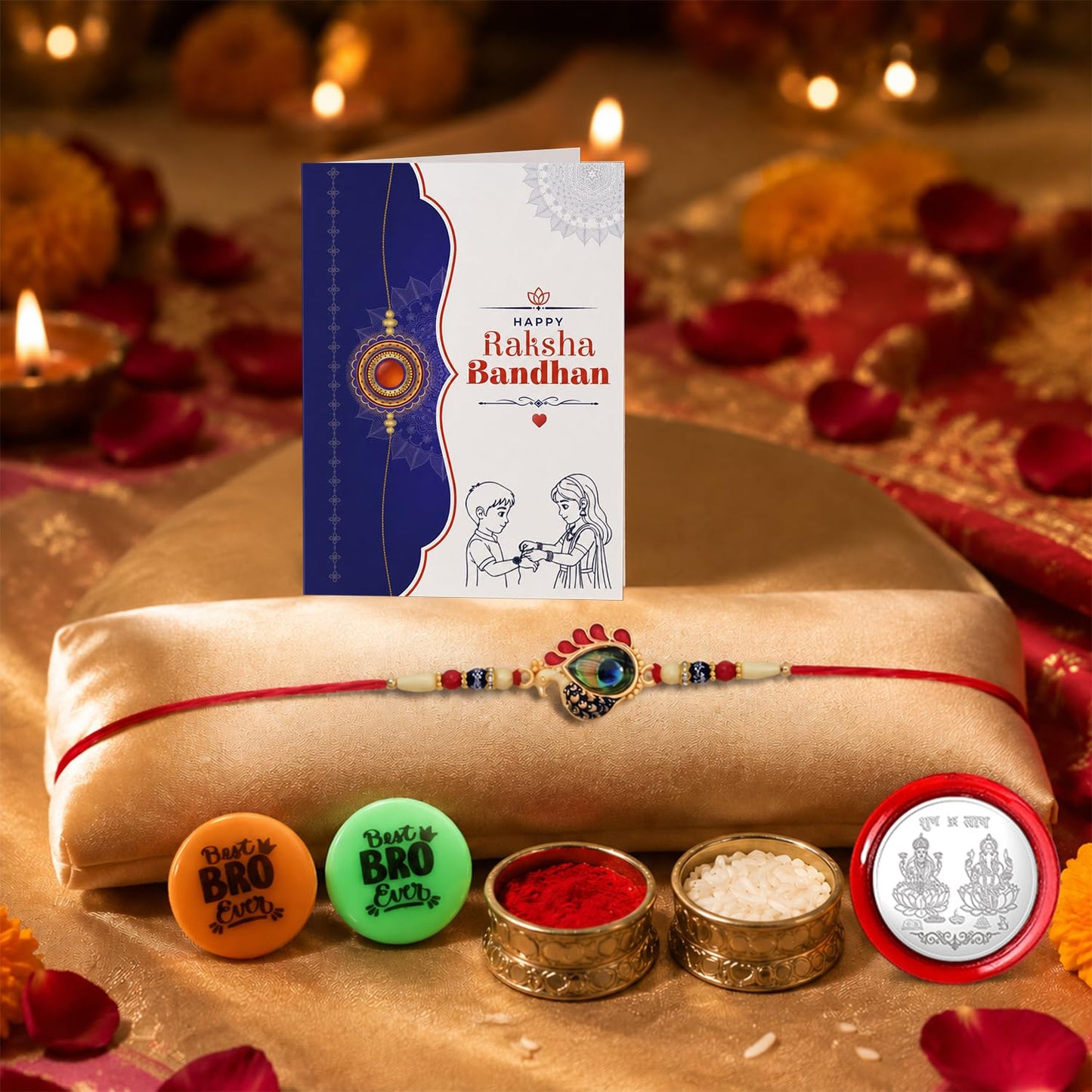 Rakhi Set for Brother (Set of 1) – Peahen Stylish Rakhi Combo with Roli Chawal