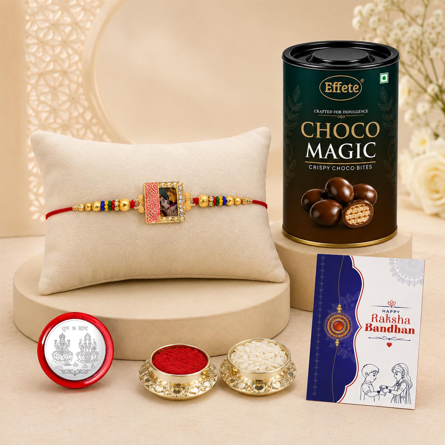Rakhi with Chocolate for Brother – Radha Krishna Raksha Bandhan Combo (Pack of 5)