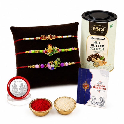 Rakhi with Chocolate for Brother (Set of 7) – Raksha Bandhan Festival Celebration Combo with Kids Brother, Leaf & Bird Shape Rakhi, Chocolate, Roli Chawal, Silver Color Coin & Greeting Card