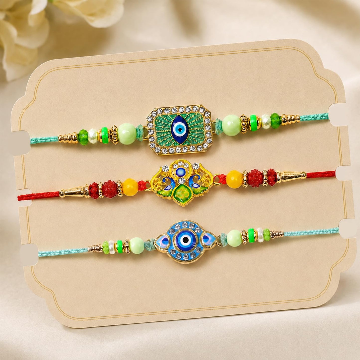 Evil Eye Rakhi for Brother with Pooja Thali - Raksha Bandhan Gift Set, Pack of 7