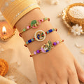 Designer Stylish Multicolor Krishna Rakhi for Brother with Roli Tikka, Pack of 6