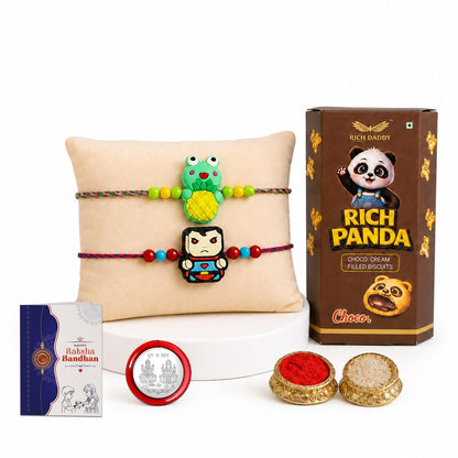 Kids Rakhi for Brother with Chocolate Cream Biscuit 60gm, Coin & Card | Pack of 6