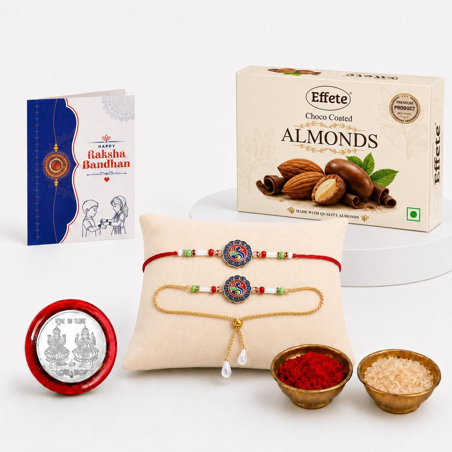 Rakhi for Brother with Chocolate Almonds 32gm - Rakshabandhan Gift Set, Pack of 5