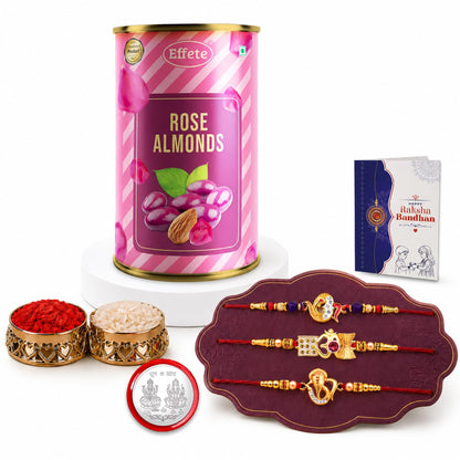 OM Damru Rakhi for Brother with Rose Almond - Raksha Bandhan Gift Set, Pack of 7