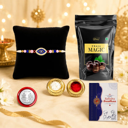 Evil Rakhi for Brother with Choco Magic Pouch, Roli Chawal & Card, Pack of 5