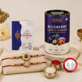 Flower Rakhi for Brother with Blueberry Almond 96gm, Roli Tikka & Card, Pack of 6