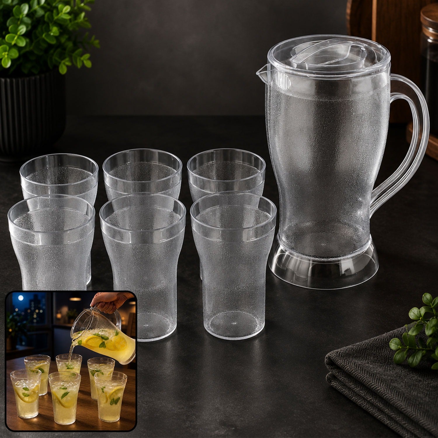 Lemon Jug Set – 1200ML Unbreakable Jug with 6 Glasses