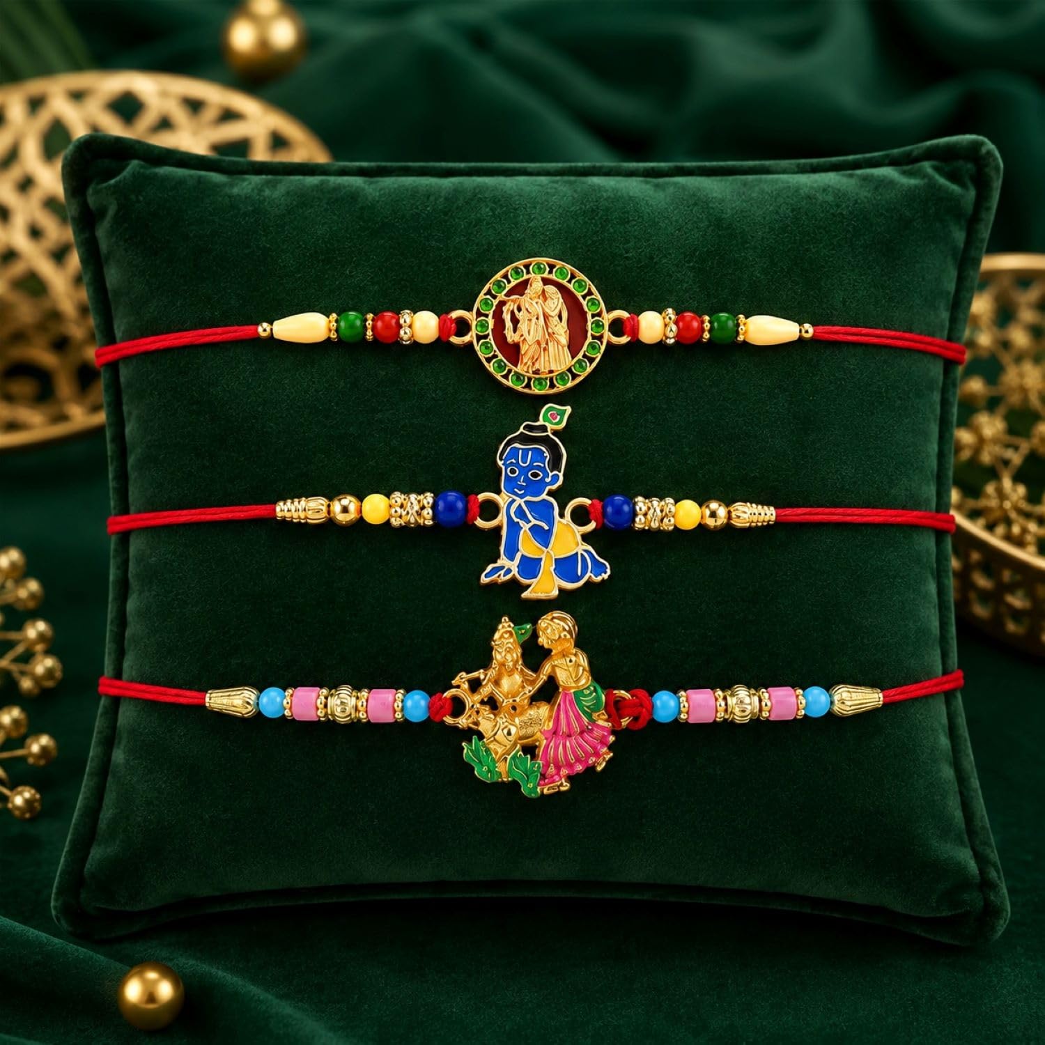 Ganesha Beads Rakhi for Brother with Tilak Set, Pooja Coin & Card, Rakhi Set (V9)