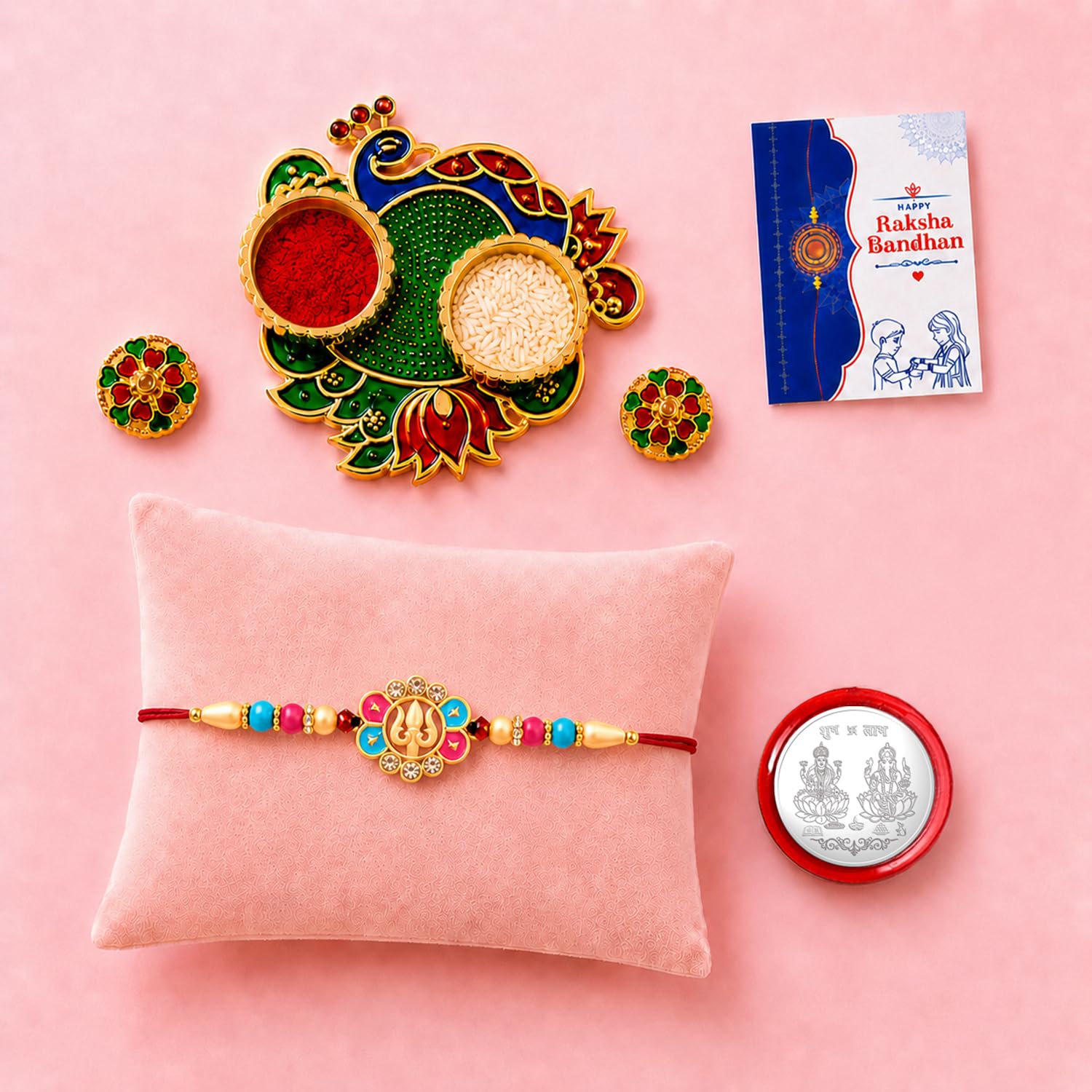 Trishul Multicolor Rakhi for Brother & Bhaiya with Peacock Shape | Pack of 5