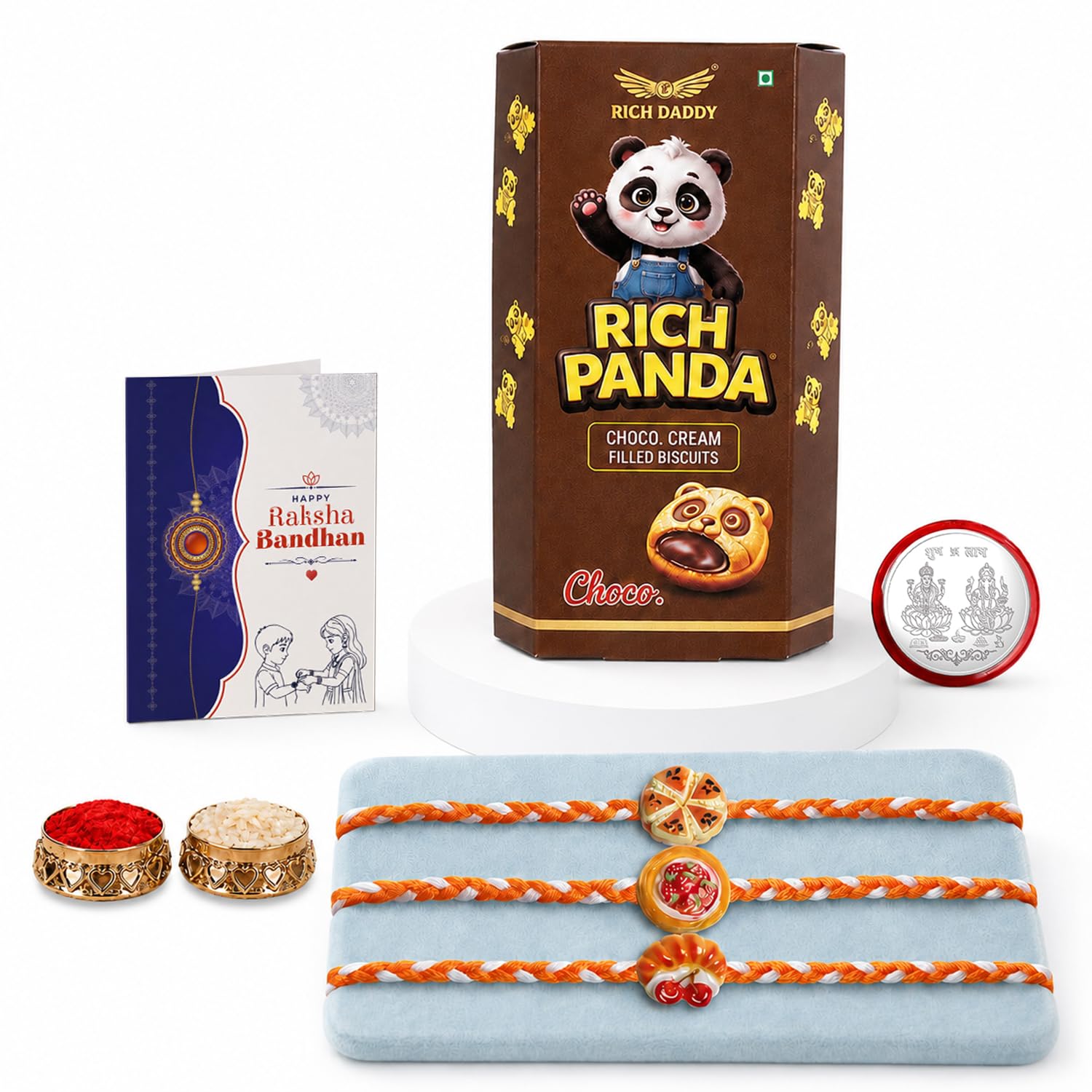 Rakhi for Brother with Cream Biscuit 60gm - Raksha Bandhan Gift Set, Pack of 7