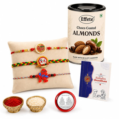 Traditional Drum Rakhi for Brother with Choco Almonds 96gm, Roli Tikka, Pack of 7