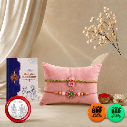 Lotus Motif,Charm Multicolor Rakhi & Multicolour Decorative Magnets | Pack of 7
