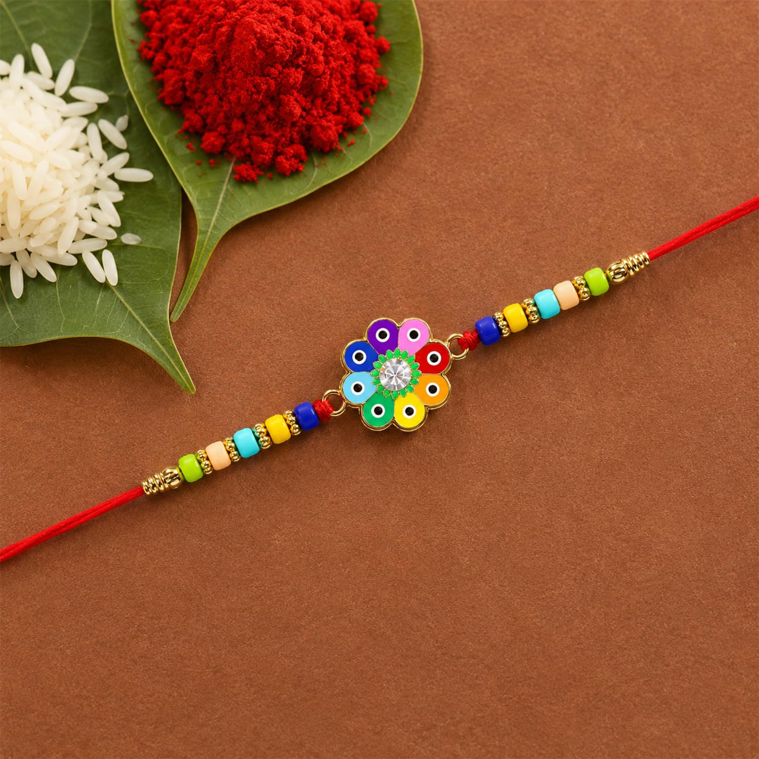 Flower Rakhi for Brother with Pooja Thali - Raksha Bandhan Gift Set, Pack of 5