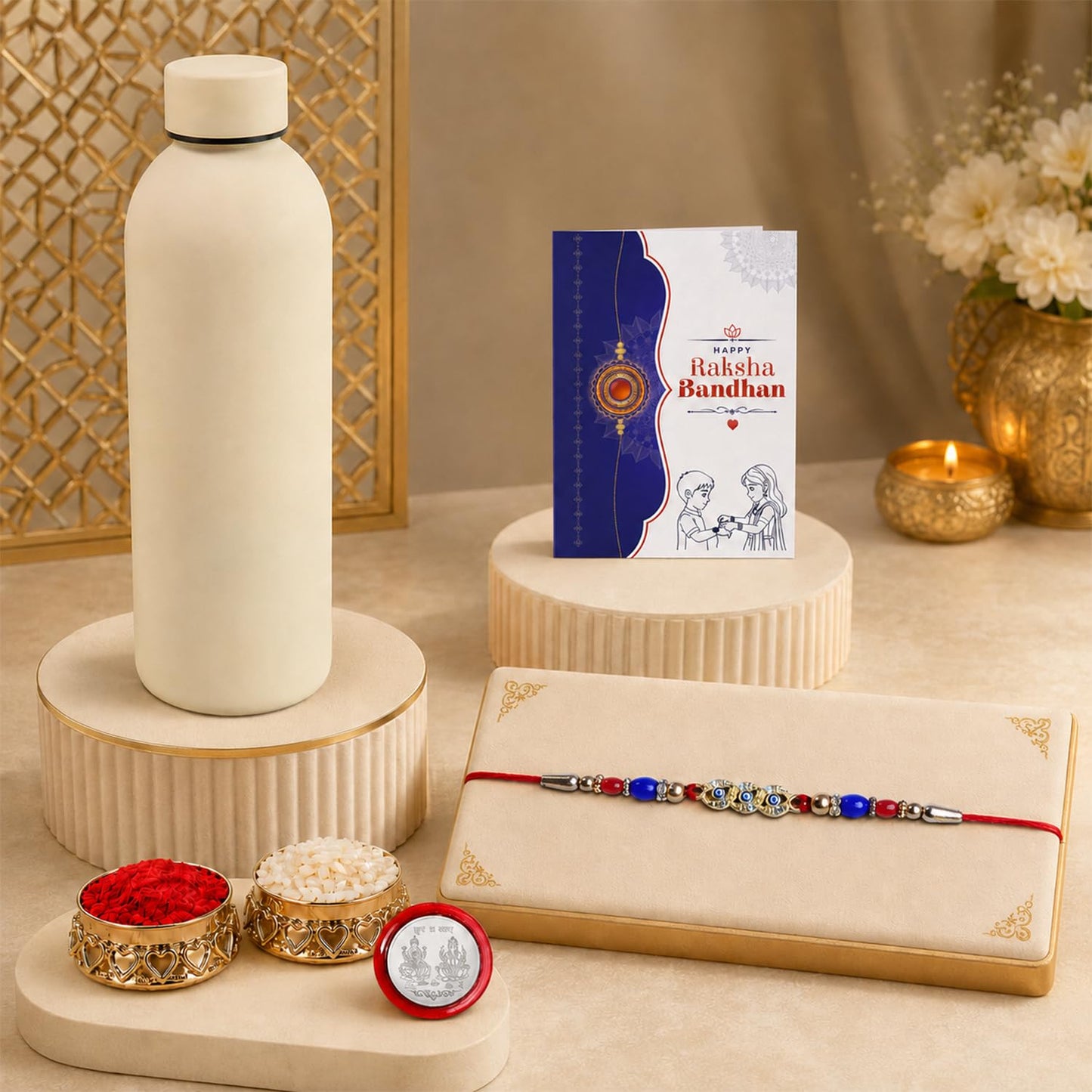 Designer Elegant Multicolor Diamond & Stone Rakhi Combo for Bhai | Pack of 5