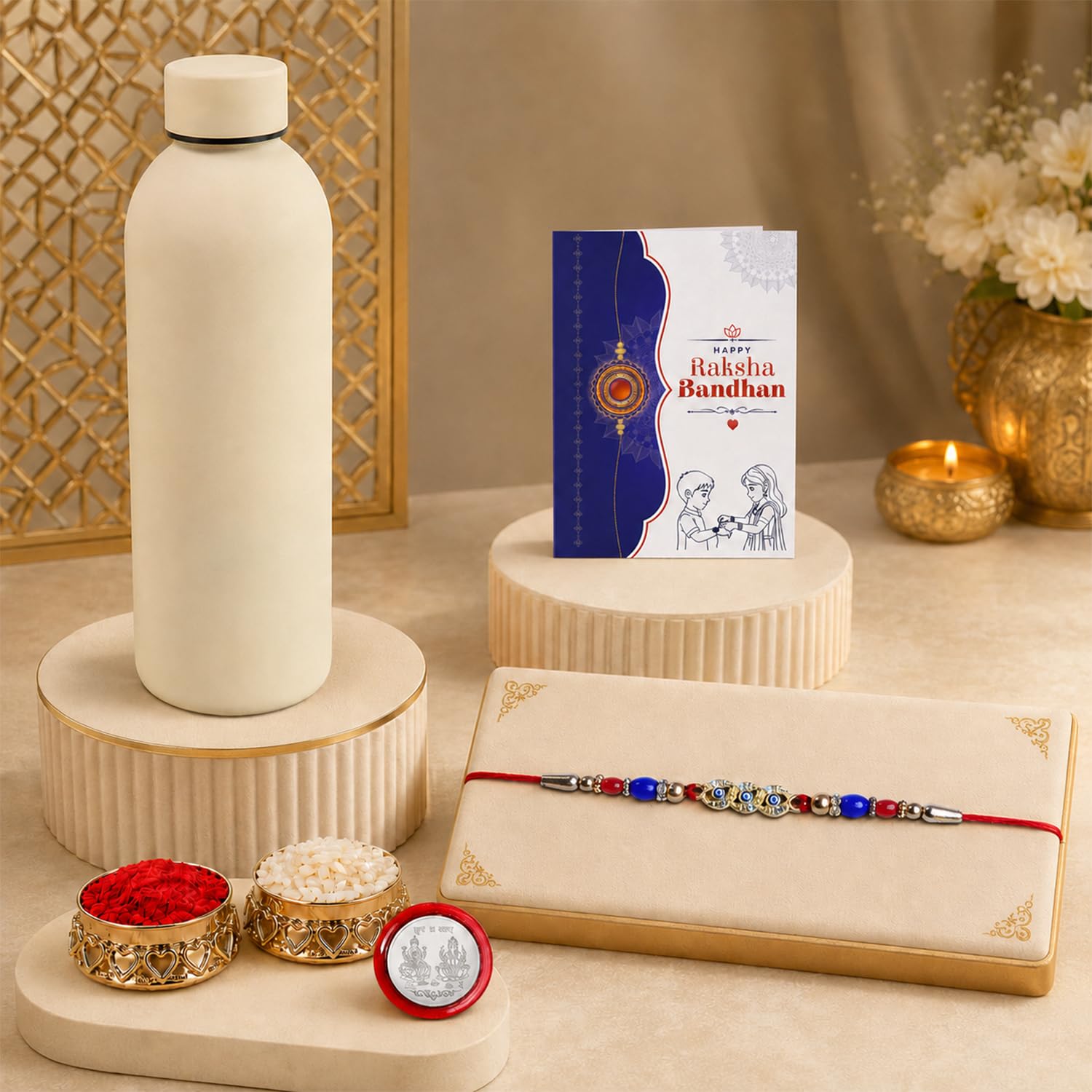 Designer Elegant Multicolor Diamond & Stone Rakhi Combo for Bhai | Pack of 5