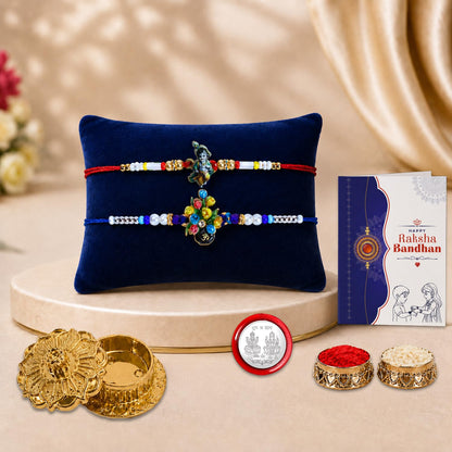 Designer Elegant Multicolor Krishna & OM Floral Pot Rakhi Combo | Pack of 6