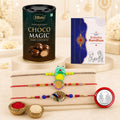 Frog Rakhi for Brother with Chocolate Magic 96gm, Roli Tikka & Card, Pack of 7