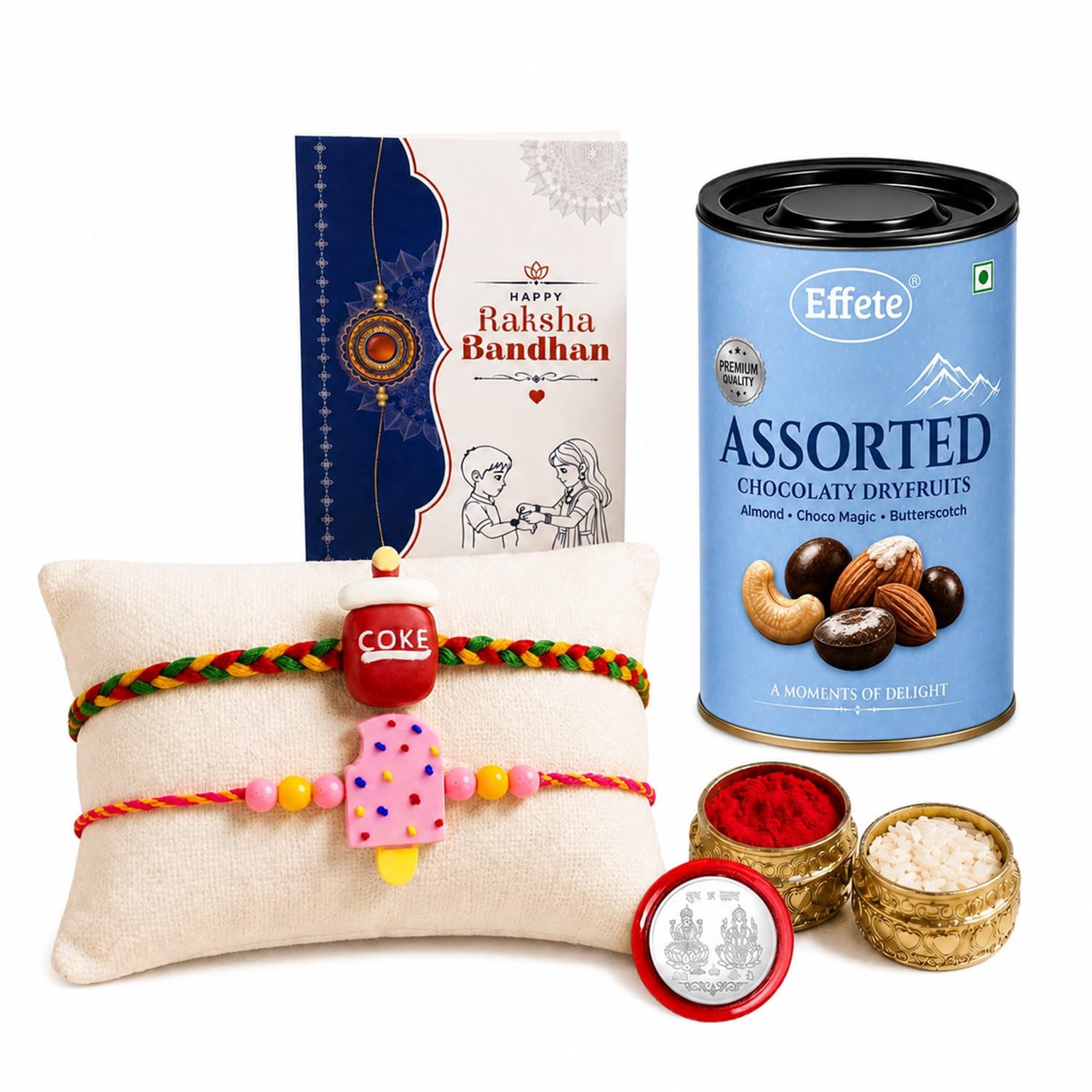 Coke Rakhi for Brother with Choco Dryfruits 96gm, Roli Tikka & Card, Pack of 6
