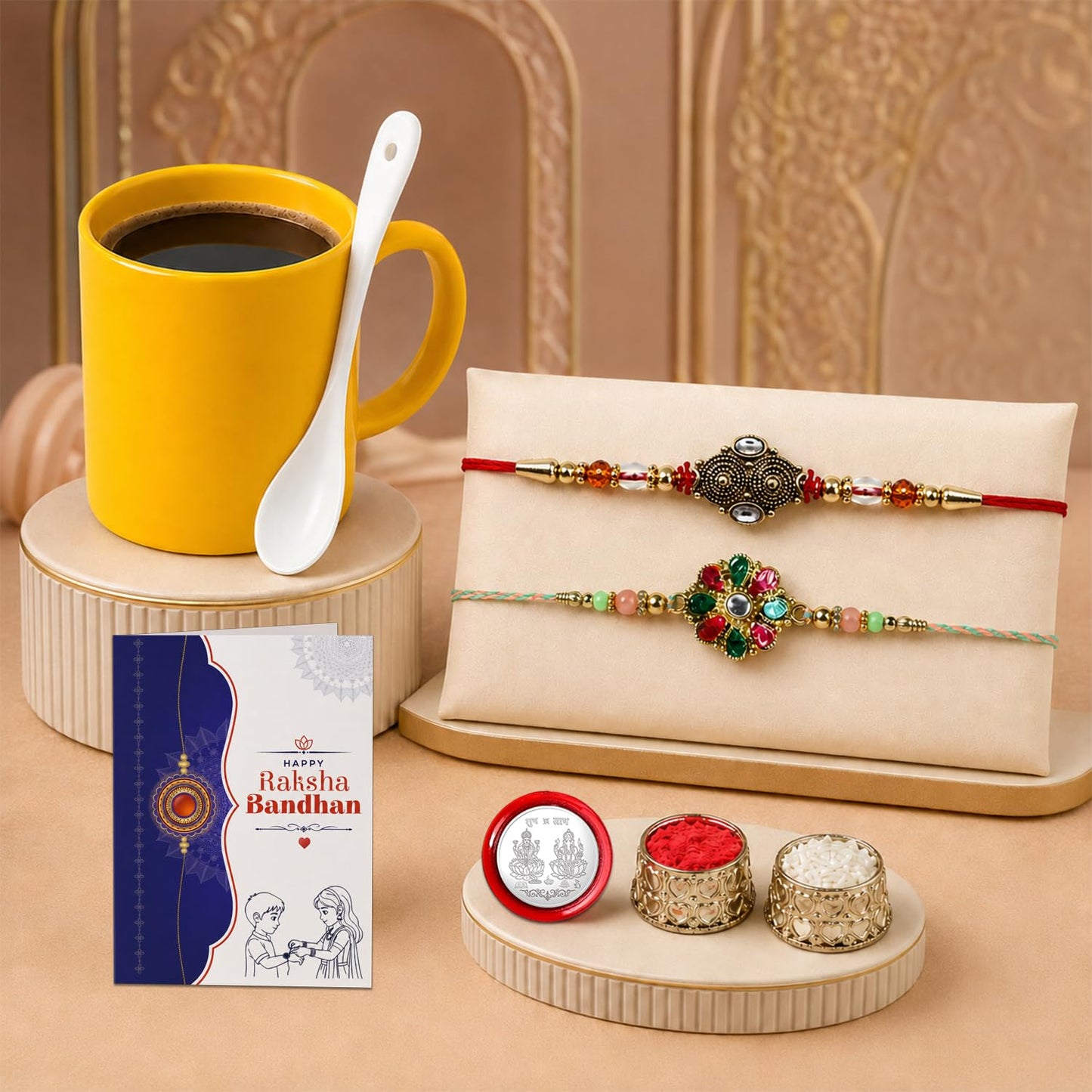 Designer Elegant Multicolor Antique & Floral Kundan Rakhi Combo | Pack of 6