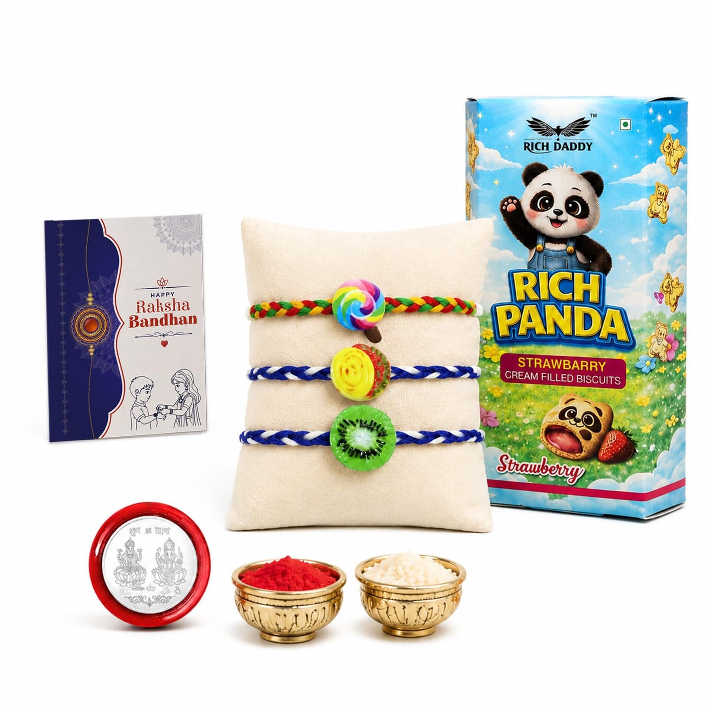 Lollipop Rakhi for Brother with Biscuit 60gm - Raksha Bandhan Gift Set, Pack of 7
