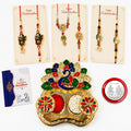 Rakhi for Brother with Peacock Pooja Thali - Raksha Bandhan Gift, Pack of 7